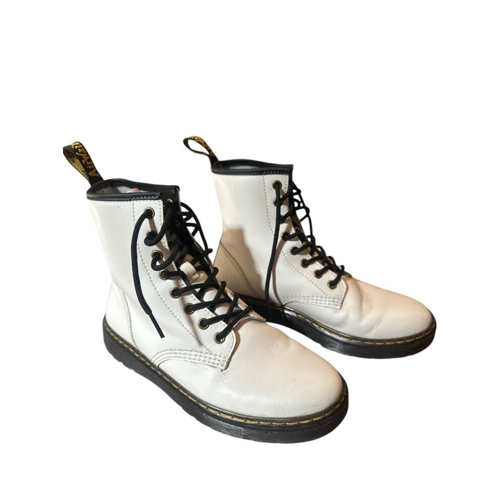 Dr. Martens White Leather Zevala Combat Boots – 7 M /‎ 8 W, 8-Eyelet, Flat Sole